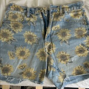 American Eagle Outfitters Blue and Yellow Floral Jean Shorts